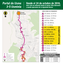 Desde el  24 de  octubre de 2016 la ruta complementaria  3-5 Usminia extiende hasta le sector Villa Alemania