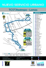 A partir  del 28 de Noviembre  entra  en funcionamiento  la  ruta urbana TC 17 Restrepo - Lomas  perteneciente a la zona de San Cristóbal, el servicio  cuenta con 30 paraderos pasando por sectores  de Lomas, Puerto Rico, Resurrección,  La Co