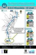 Mapa del recorrido del servicio urbano E44  a partir  del 30 de enero de 2017