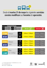 Conoce los nuevos horarios de cinco rutas zonales